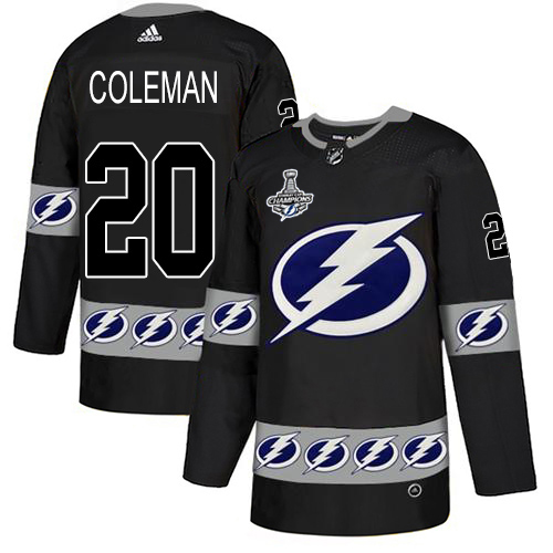 Men Adidas Tampa Bay Lightning #20 Blake Coleman Black Authentic Team Logo Fashion 2020 Stanley Cup Champions Stitched NHL Jersey